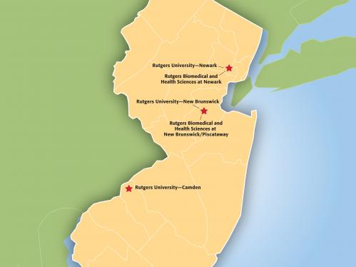 New Jersey map with Rutgers locations