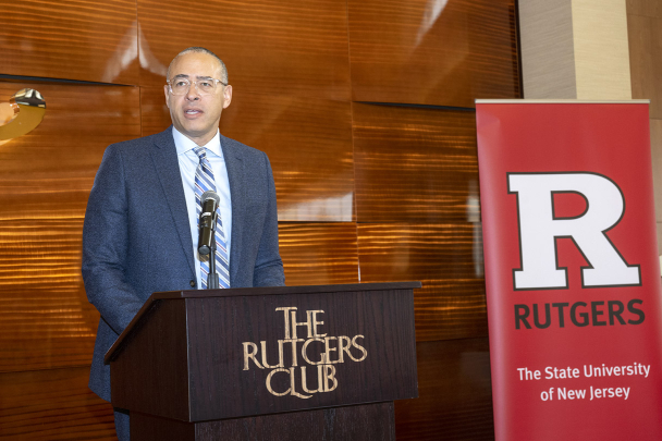 President Holloway speaks to the audience at the Presidential Employee Excellence Recognition Program Award Ceremony held at the Rutgers Club
