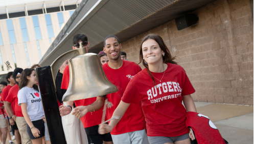 Rutgers students ringing the convocation bell during first week