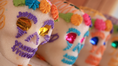 Decorated sugar skulls for Dia de los Muertos.