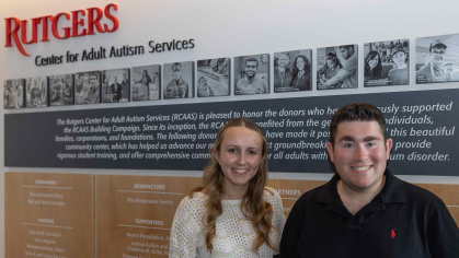 Alyssa Nielsen (left) stands next to Josh Garfinkel at the Rutgers Center for Adult Autism Services.