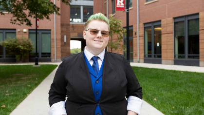 Rutgers University-New Brunswick senior Rachel Toepfer stands outside of the Honors College.