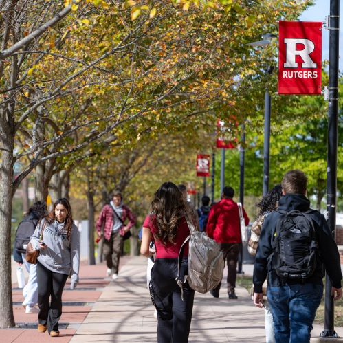 Students walking on the Rutgers college avenue campus