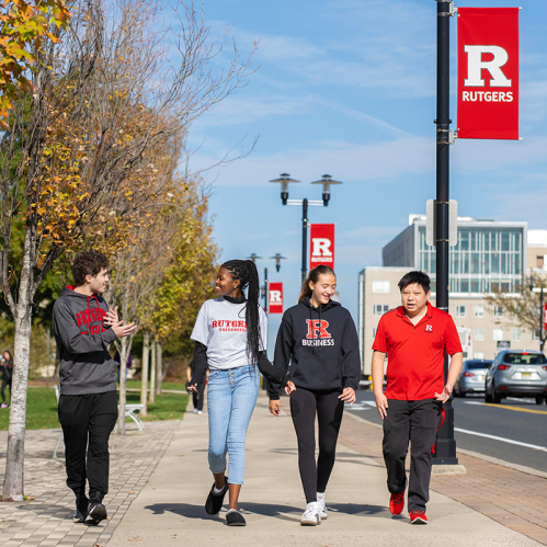 students walking on Rutgers Livingston campus