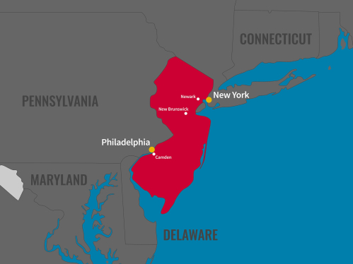 map graphic of Rutgers locations in New Jersey