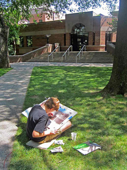 For the “En Plein Air” class, campers venture outside to the shaded, grassy Voorhees Mall next to the art museum to sketch and paint landscapes and explore various artistic mediums.  