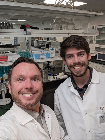 Rutgers associate professor of Biomedical Engineering Adam Gormley (left) with his former student, Matthew Tamasi.