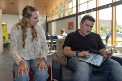 Peer mentor Alyssa Nielsen (left) and Josh Garfinkel spend an afternoon together at the Rutgers Center for Adult Autism Services.