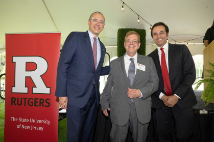 President Jonathan Holloway, Angus K. Gillespie, Professor of American Studies (SAS) with 50 years of service and Prabhas V. Moghe, Executive Vice President for Academic Affairs