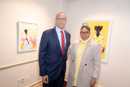 President Jonathan Holloway and Mason Gross School of the Arts alumna Grace Lynne Haynes.