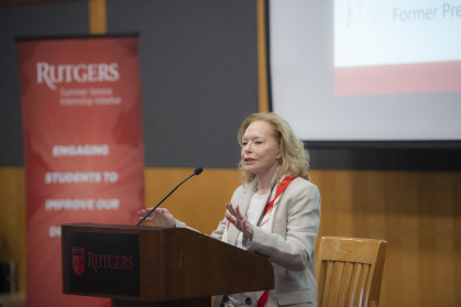 Connie Hughes addresses students at the RSSI launch on May 19, 2022.