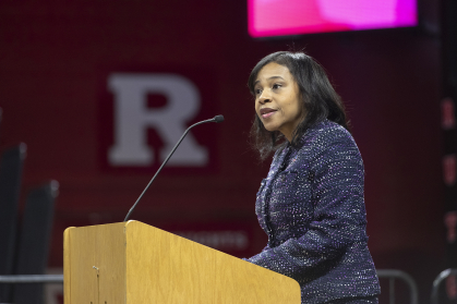 Lt. Gov. Tahesha Way addresses EOF graduates at awards ceremony.