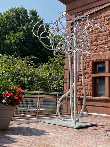 "Past is Prologue," a 13-foot-tall work made of high-grade aluminum, recently was installed on the terrace of the Zimmerli Art Museum.